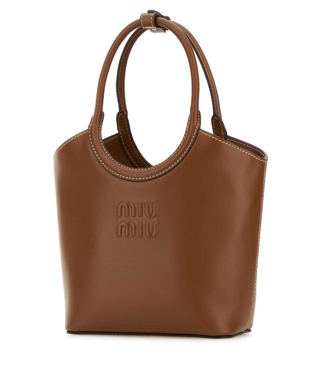 MIU MIU Коричневая кожаная сумка с короткими ручками, фото 2