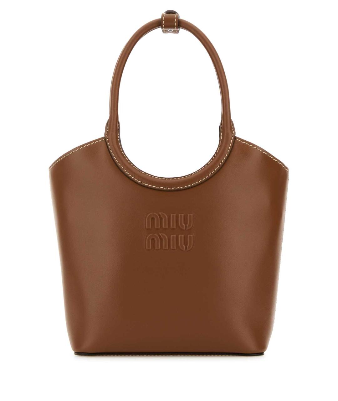 MIU MIU Коричневая кожаная сумка с короткими ручками, фото 1