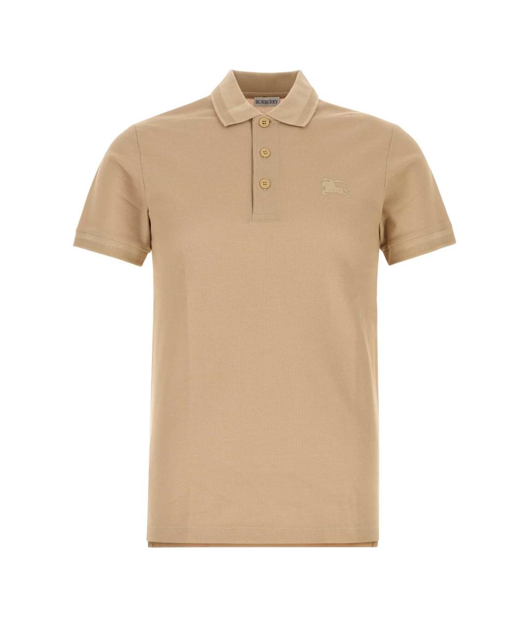 BURBERRY Бежевое хлопковое поло с коротким рукавом, фото 1