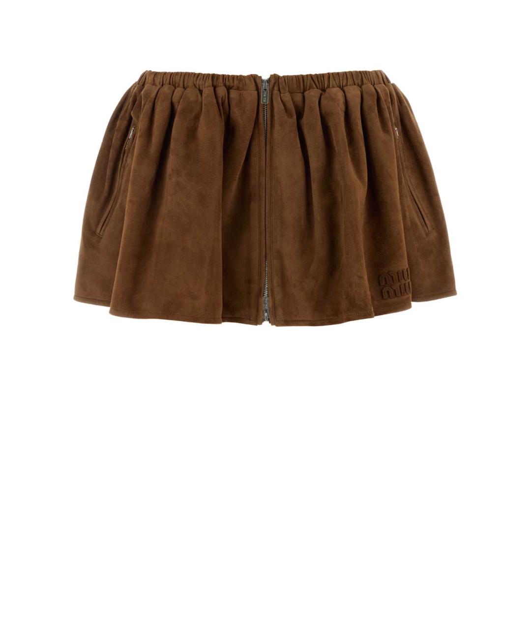 MIU MIU Коричневая замшевая юбка мини, фото 1