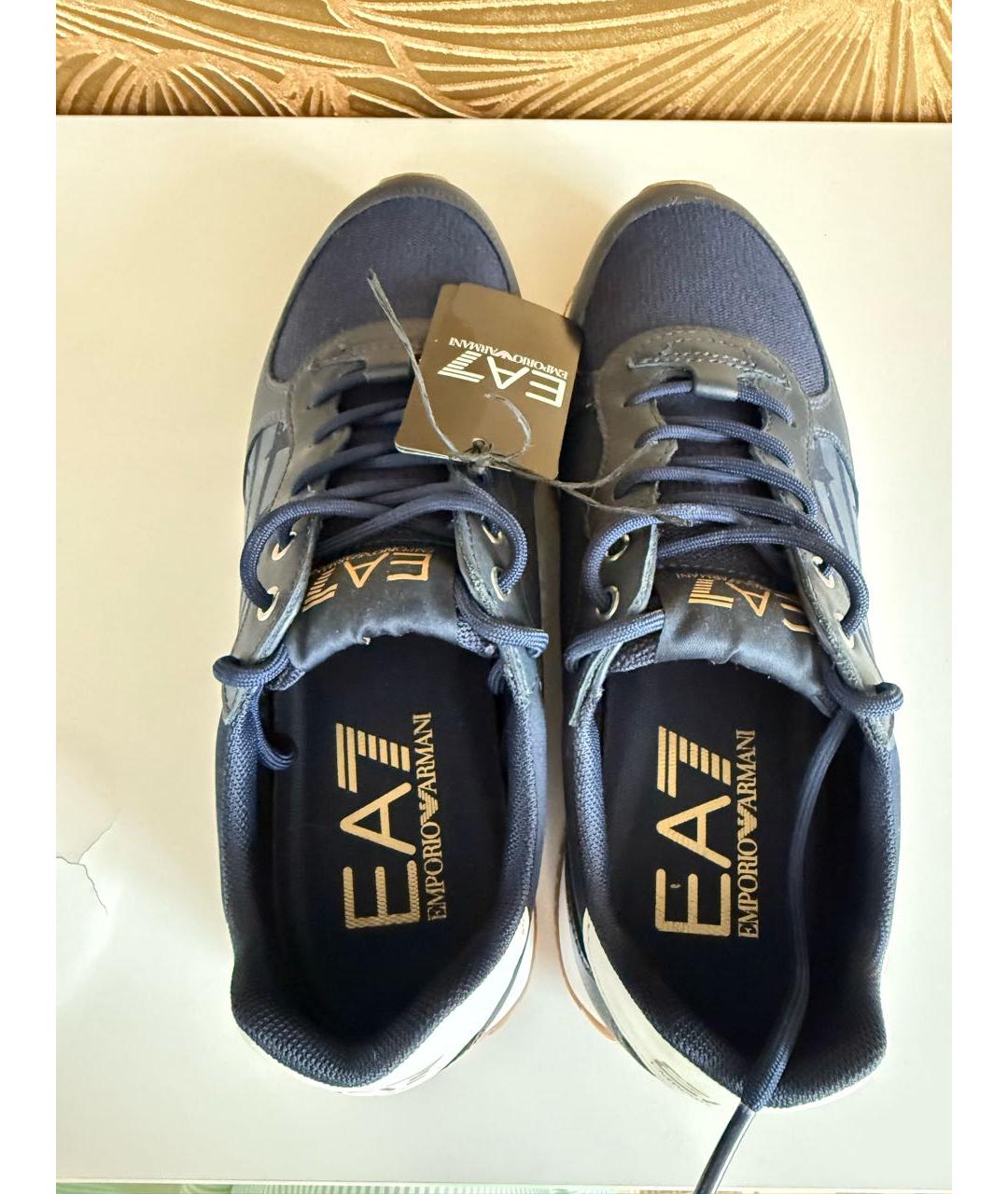 EA7 Темно-синие кожаные высокие кроссовки / кеды, фото 3