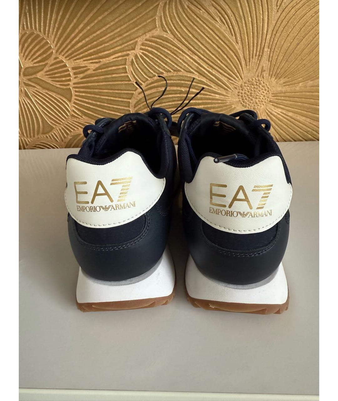 EA7 Темно-синие кожаные высокие кроссовки / кеды, фото 4