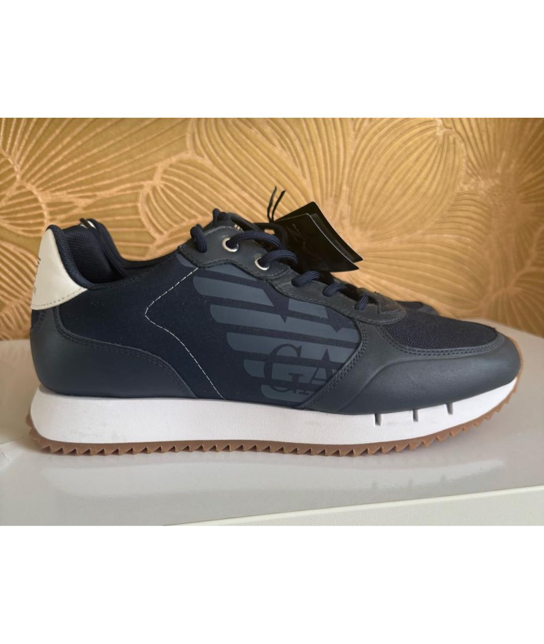 EA7 Темно-синие кожаные высокие кроссовки / кеды, фото 6