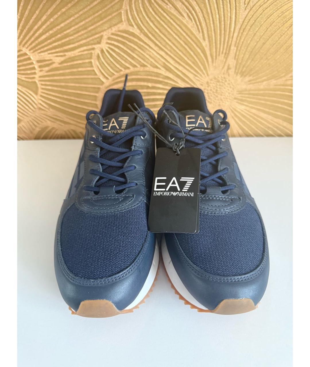 EA7 Темно-синие кожаные высокие кроссовки / кеды, фото 2