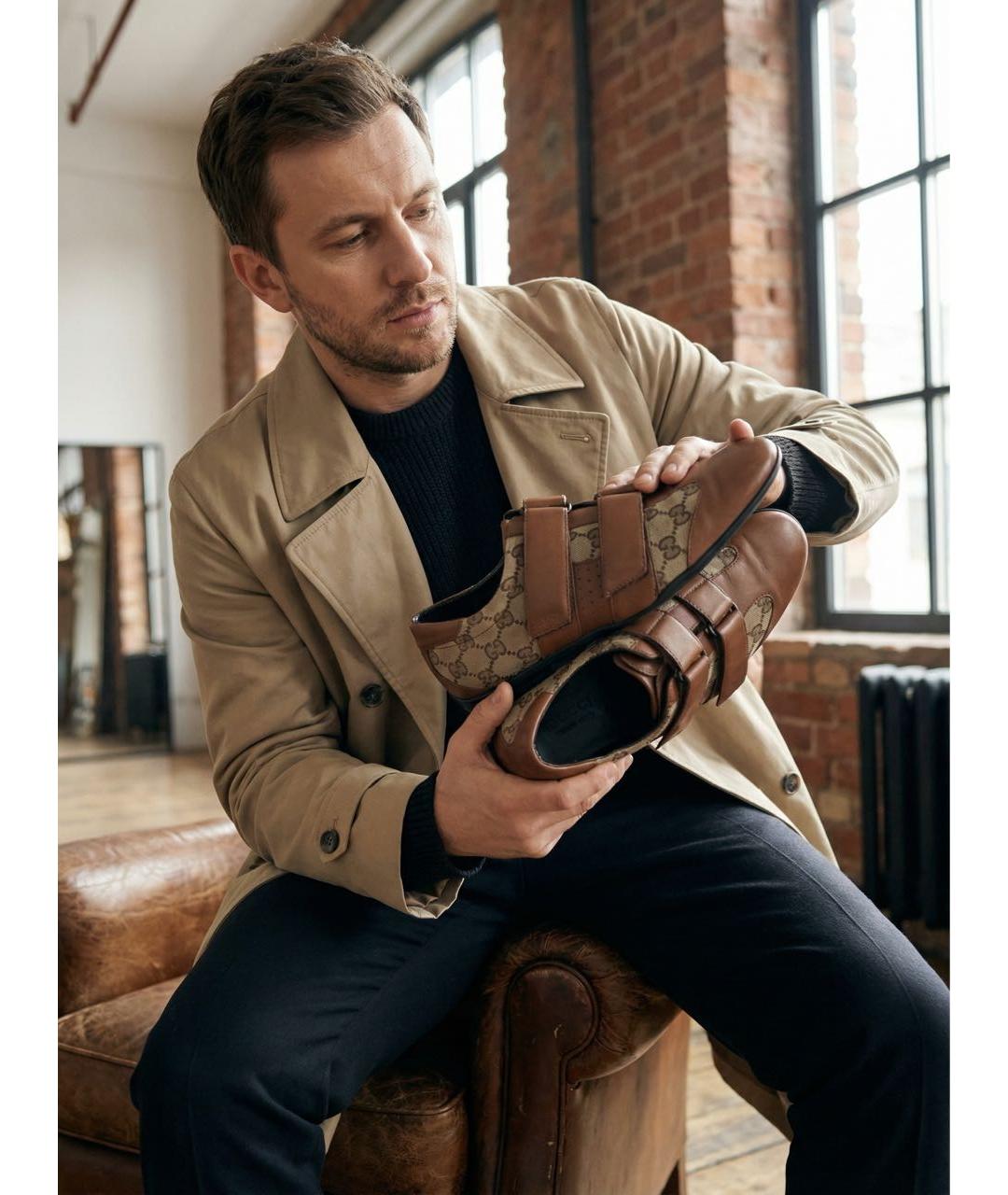 GUCCI Коричневые кожаные кроссовки, фото 7