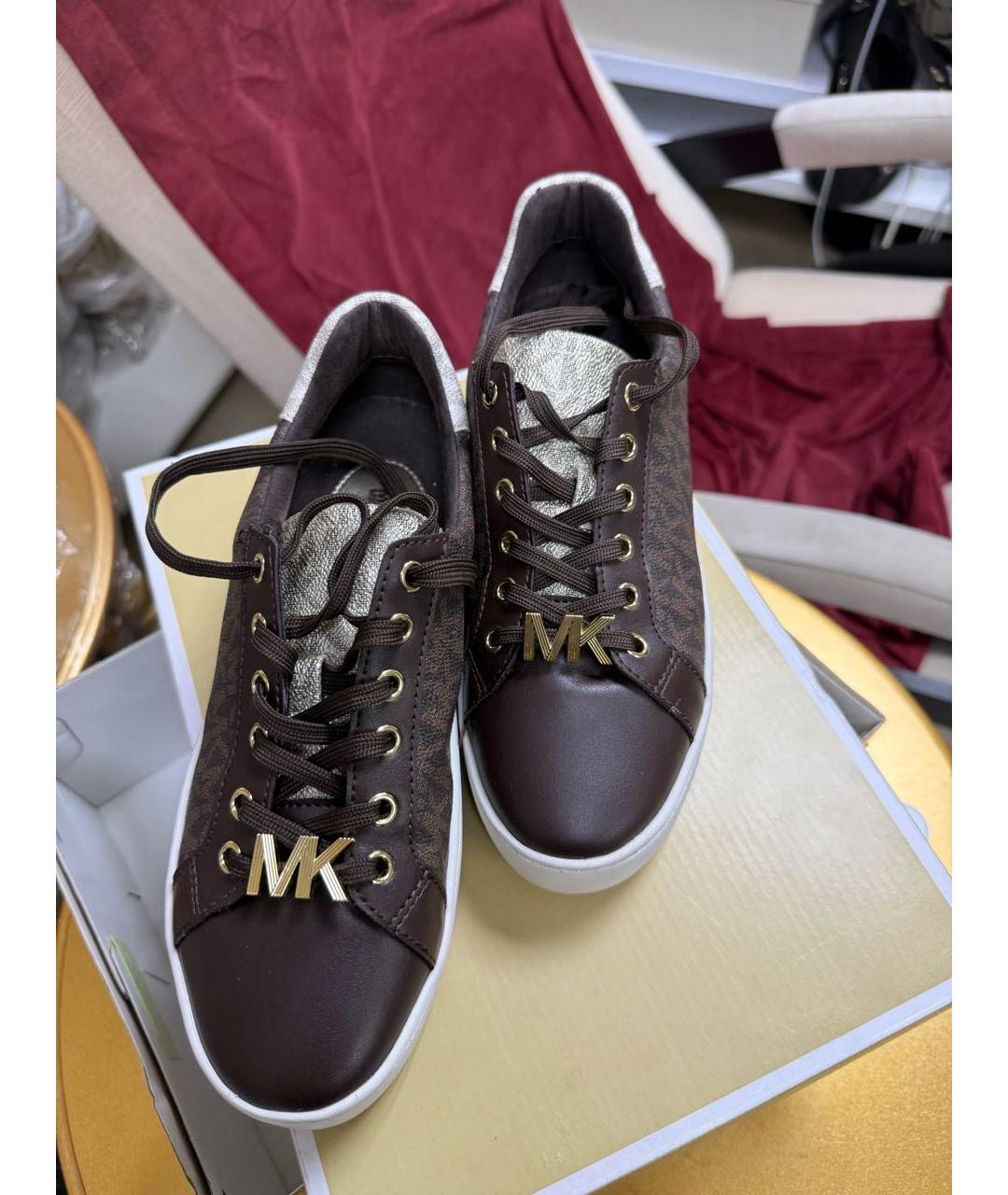 MICHAEL KORS Коричневые кожаные кроссовки, фото 4