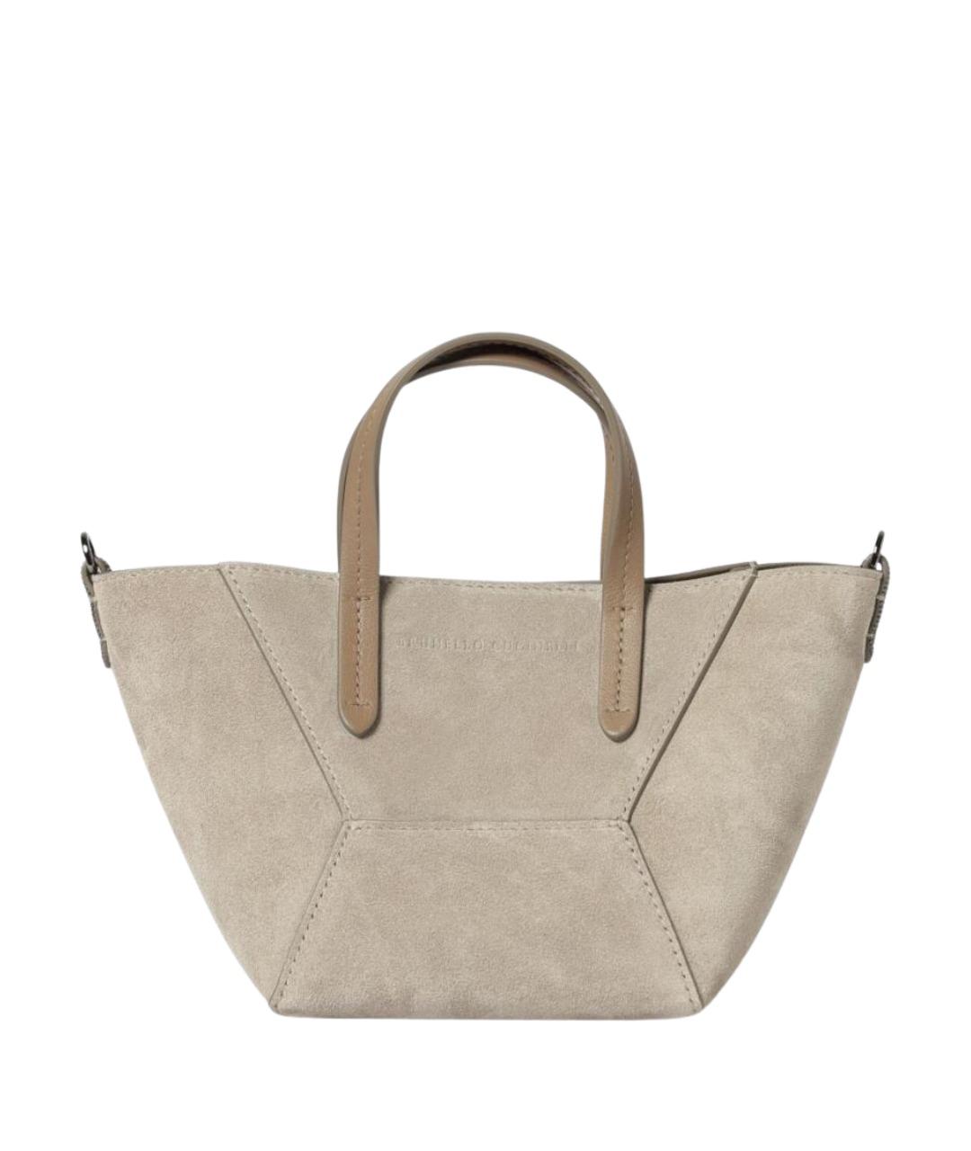 BRUNELLO CUCINELLI Бежевая замшевая сумка тоут, фото 1