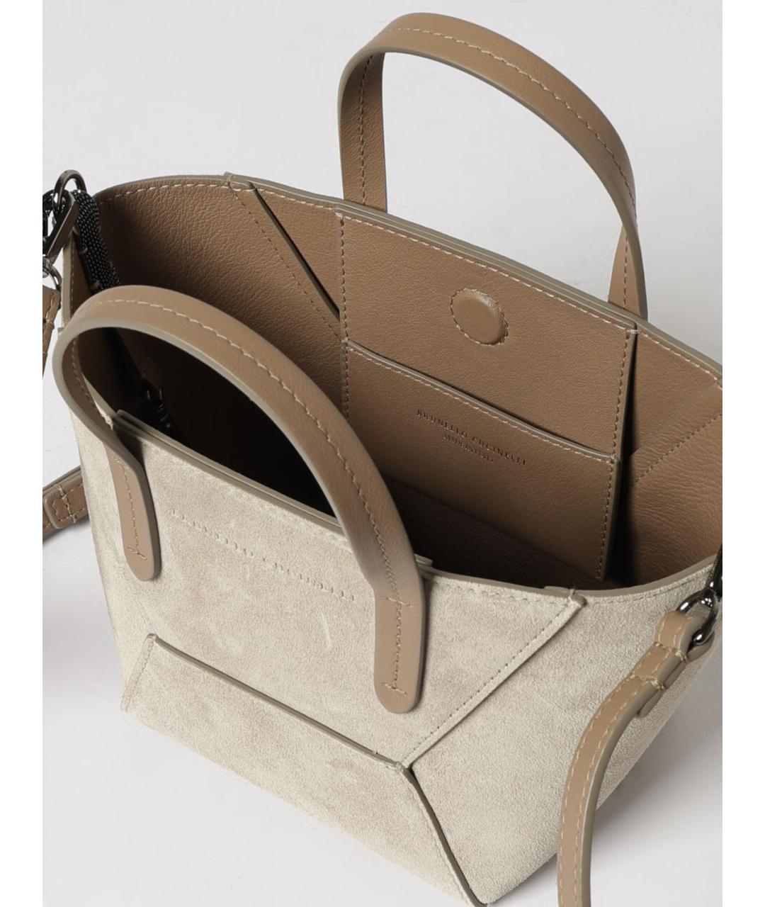 BRUNELLO CUCINELLI Бежевая замшевая сумка тоут, фото 5