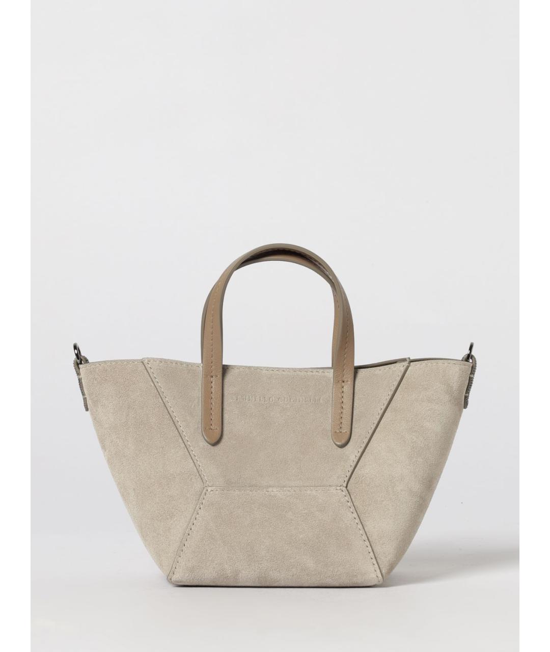 BRUNELLO CUCINELLI Бежевая замшевая сумка тоут, фото 6