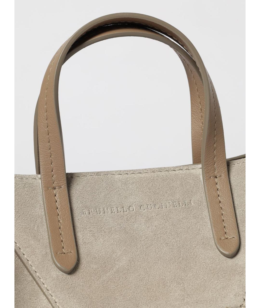 BRUNELLO CUCINELLI Бежевая замшевая сумка тоут, фото 4