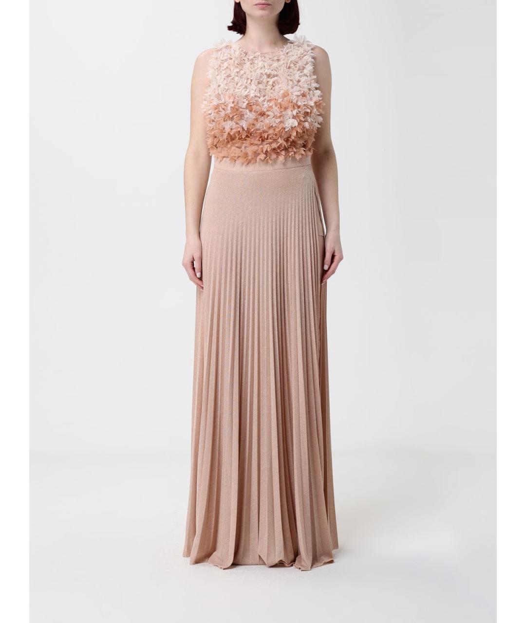 ELISABETTA FRANCHI Бежевое вискозное платье, фото 4