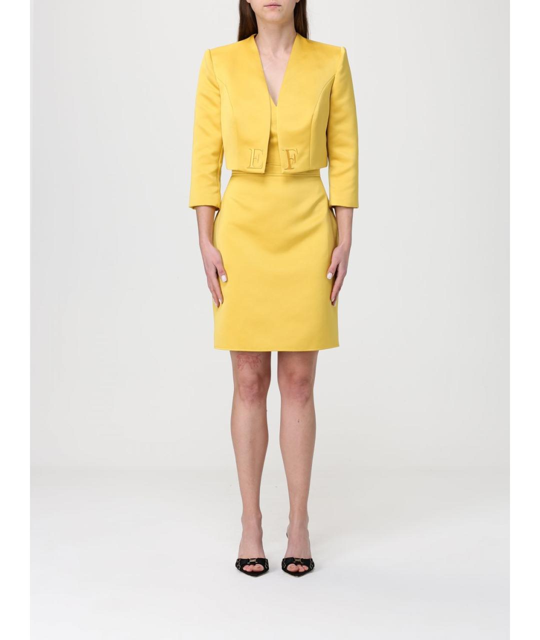 ELISABETTA FRANCHI Желтый полиэстеровый костюм с юбками, фото 2