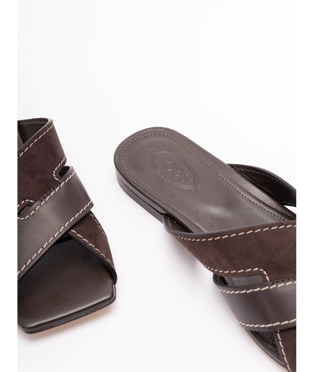 TOD'S Коричневые кожаные шлепанцы, фото 2