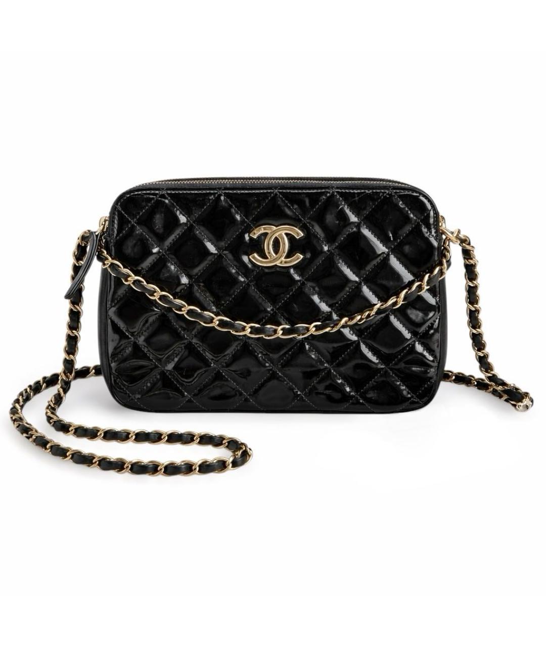 CHANEL Черная сумка через плечо из лакированной кожи, фото 9