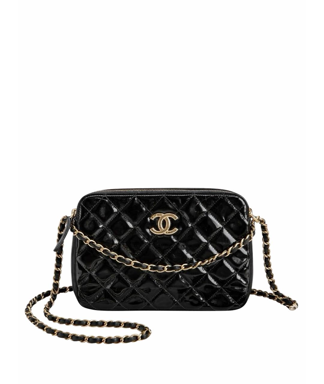 CHANEL Черная сумка через плечо из лакированной кожи, фото 1