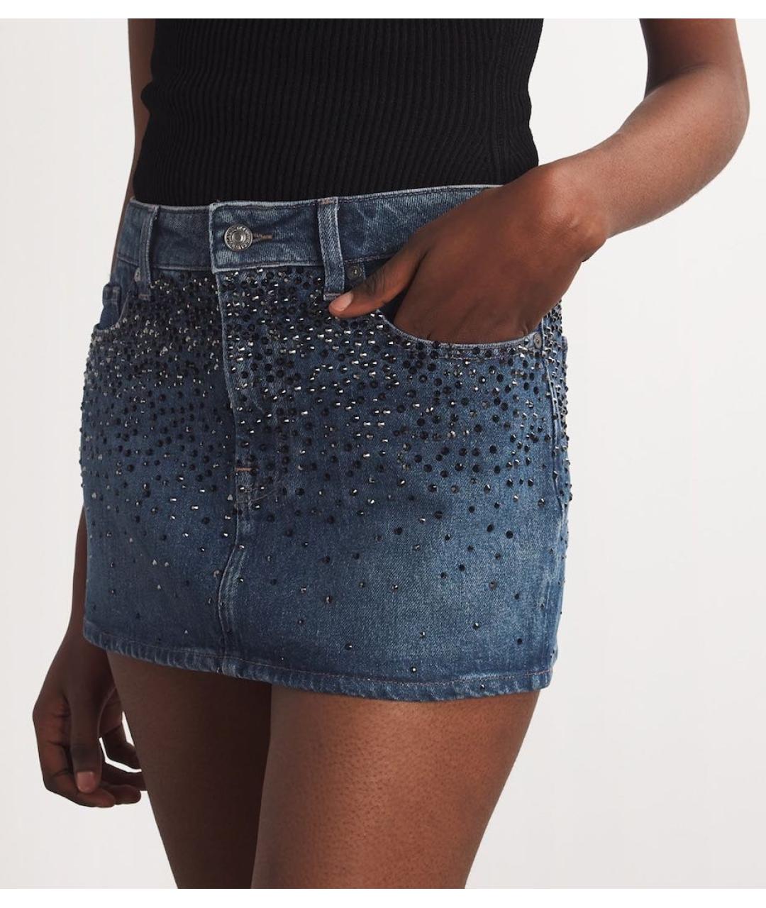 7 FOR ALL MANKIND Синяя деним юбка мини, фото 2