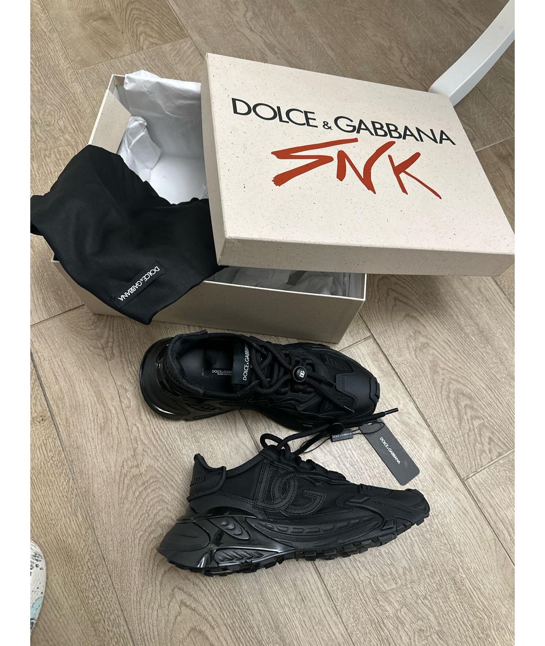 DOLCE&GABBANA Черные кожаные кроссовки, фото 3