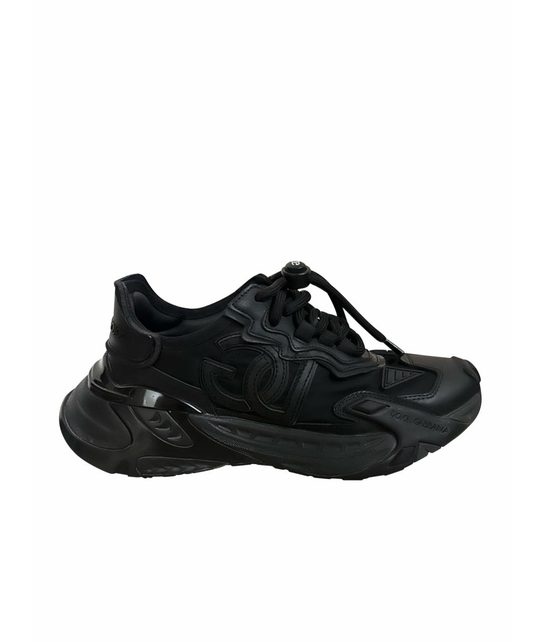DOLCE&GABBANA Черные кожаные кроссовки, фото 1