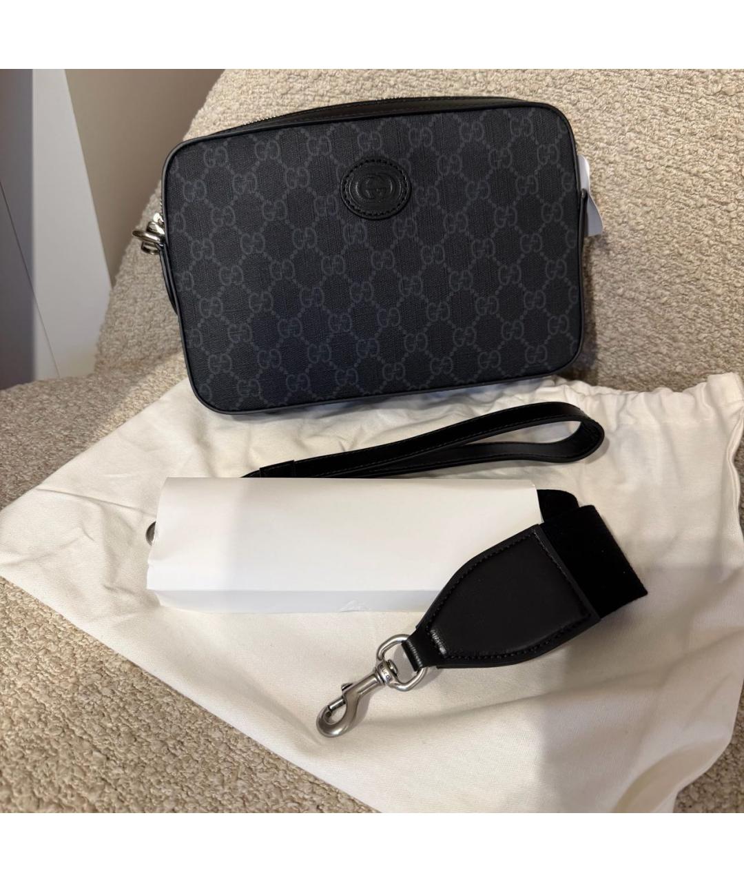 GUCCI Черная кожаная барсетка, фото 2