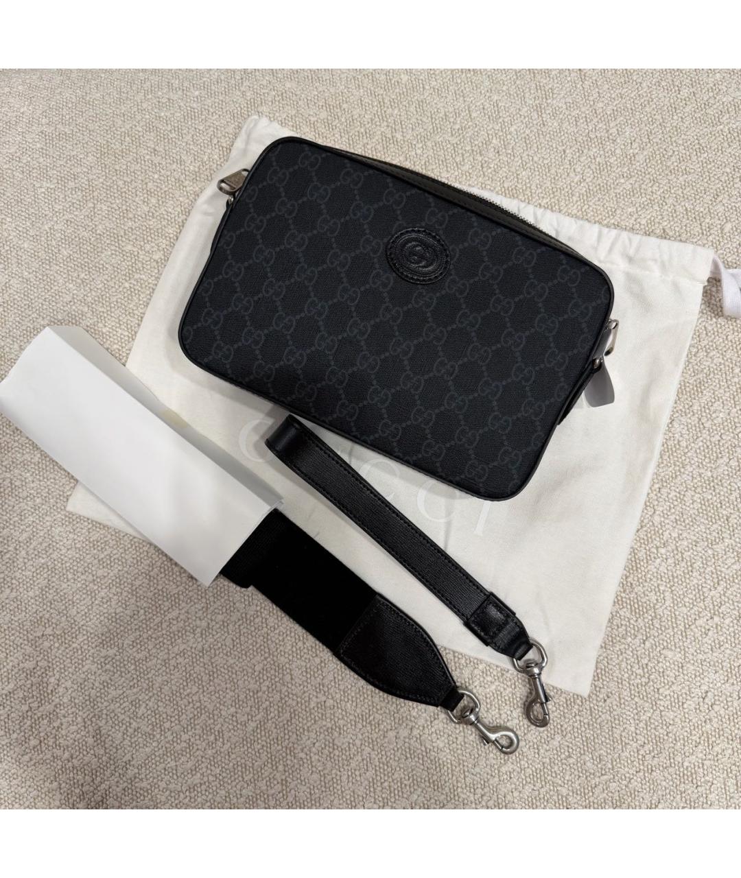 GUCCI Черная кожаная барсетка, фото 5