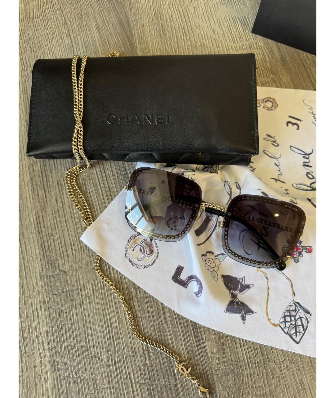 CHANEL Коричневые металлические солнцезащитные очки, фото 4