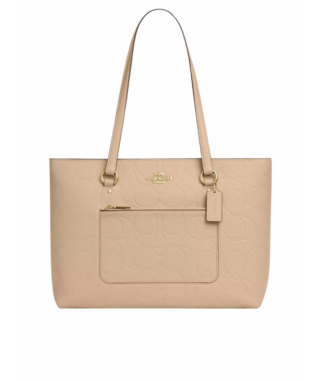 COACH Бежевая кожаная сумка тоут, фото 9
