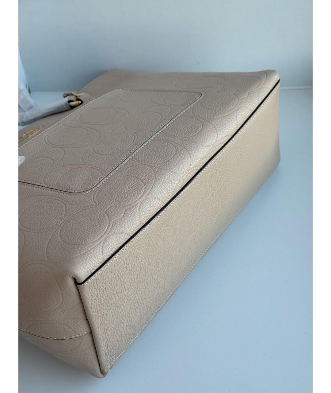 COACH Бежевая кожаная сумка тоут, фото 7