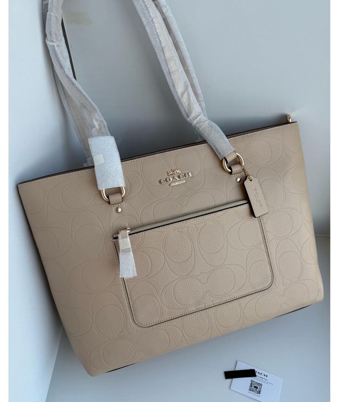 COACH Бежевая кожаная сумка тоут, фото 2