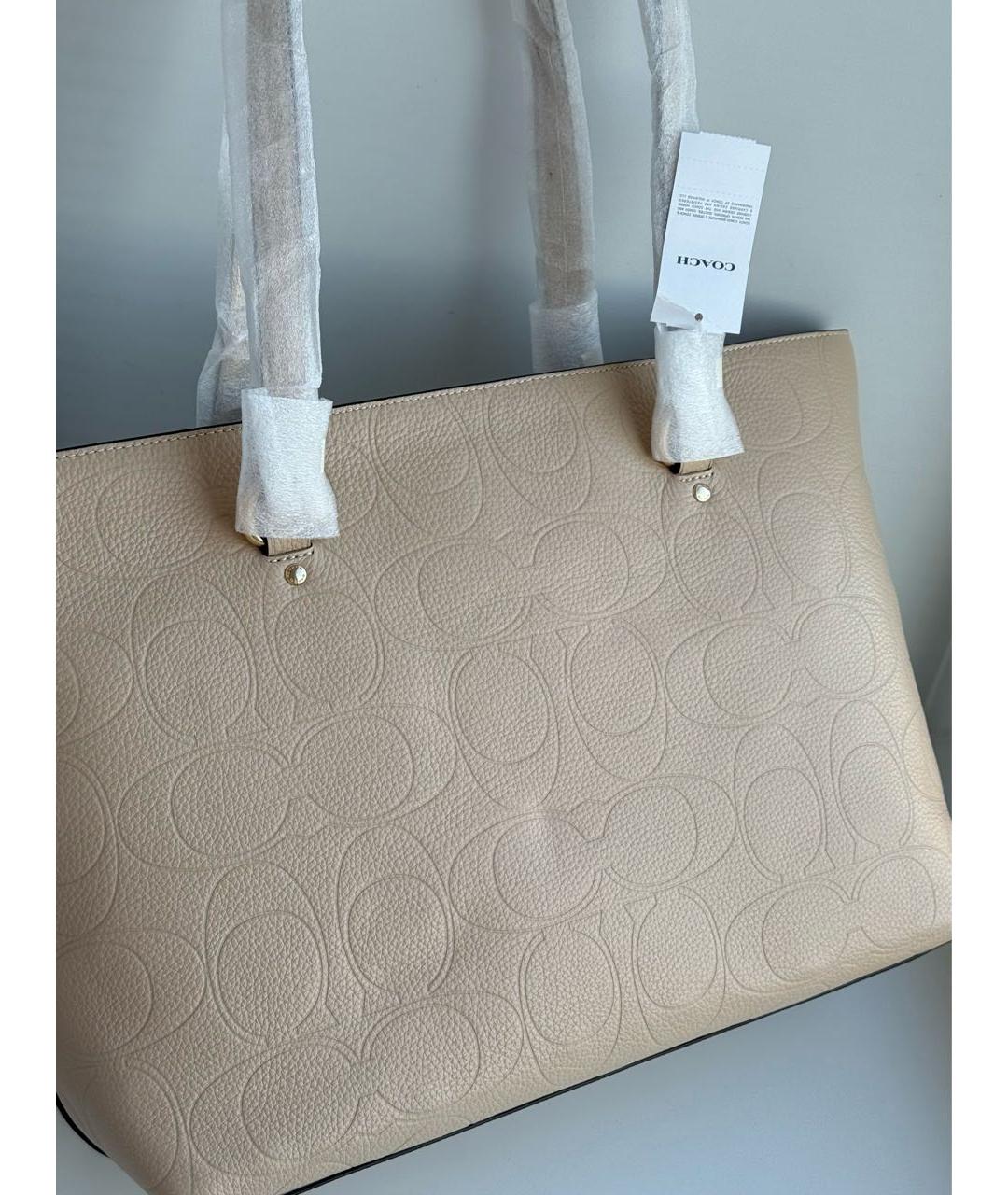 COACH Бежевая кожаная сумка тоут, фото 3