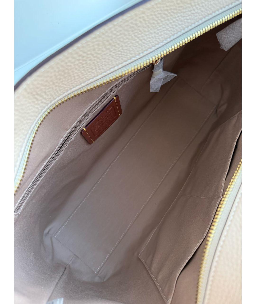 COACH Бежевая кожаная сумка тоут, фото 4