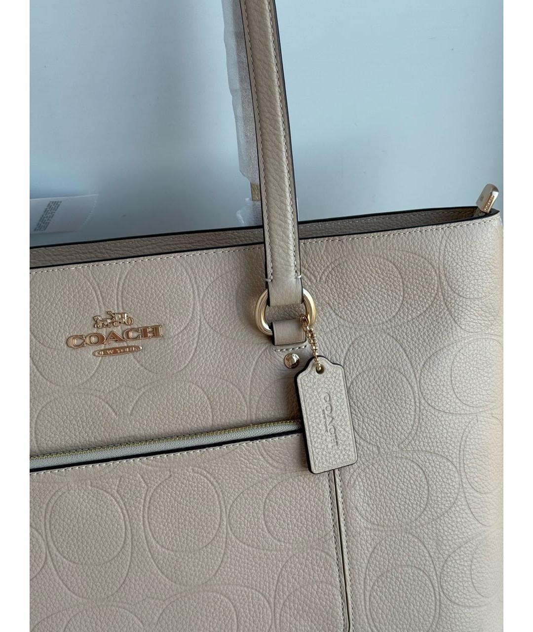 COACH Бежевая кожаная сумка тоут, фото 6