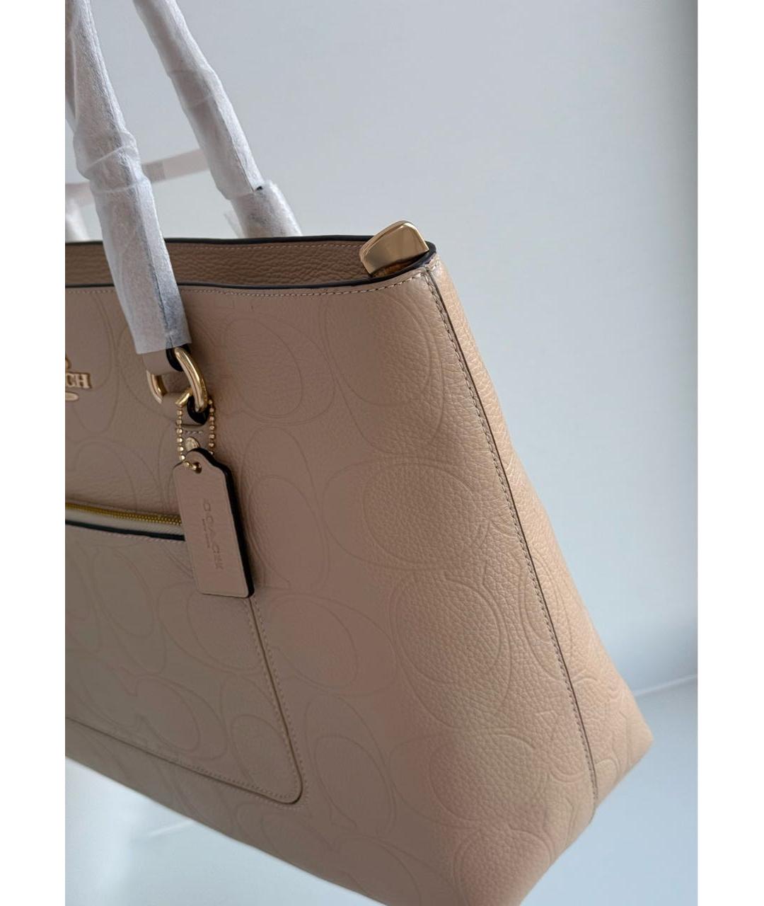 COACH Бежевая кожаная сумка тоут, фото 8
