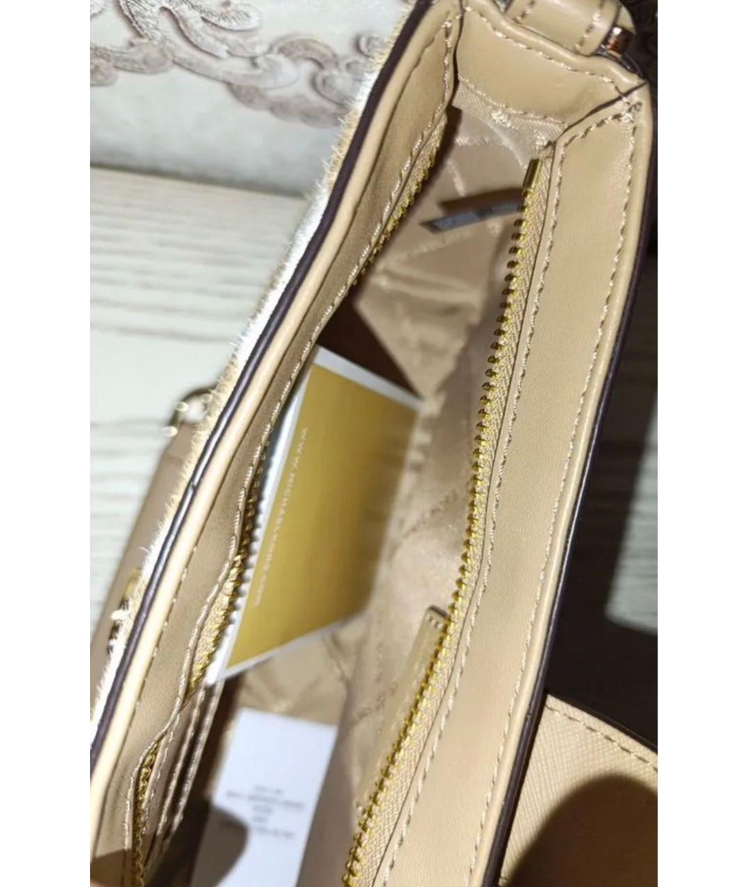 MICHAEL KORS Бежевая кожаная сумка через плечо, фото 4
