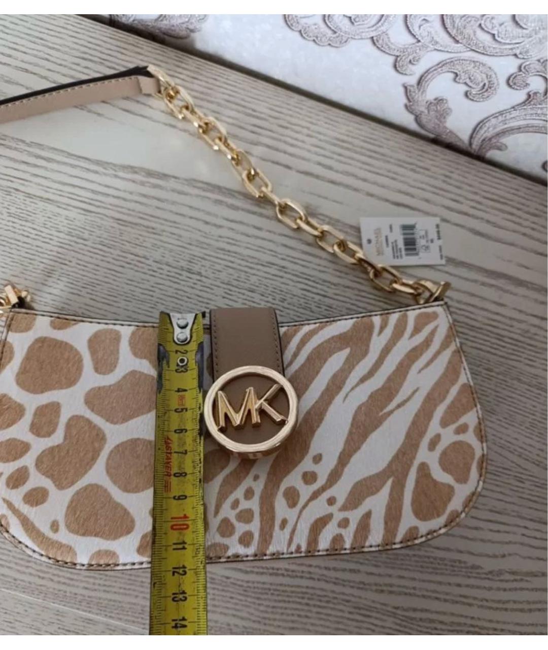 MICHAEL KORS Бежевая кожаная сумка через плечо, фото 5