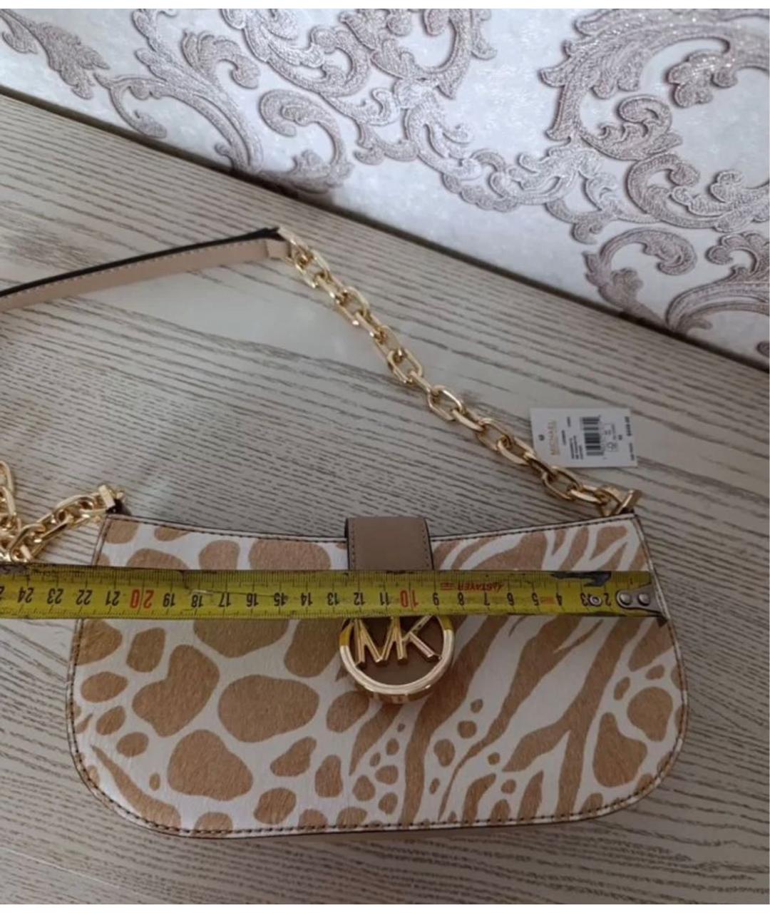 MICHAEL KORS Бежевая кожаная сумка через плечо, фото 6