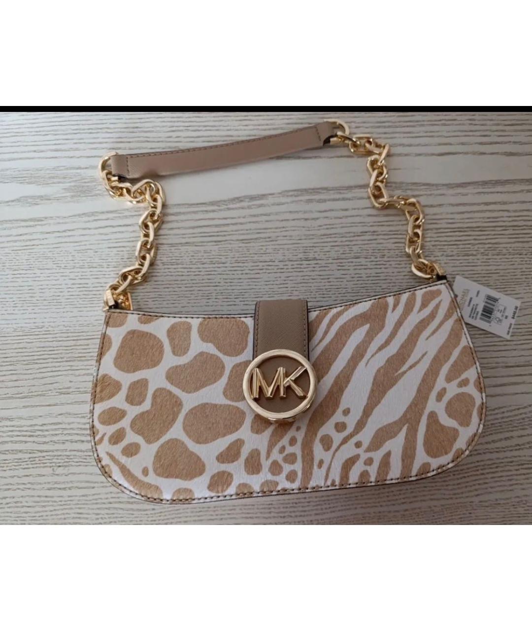 MICHAEL KORS Бежевая кожаная сумка через плечо, фото 7