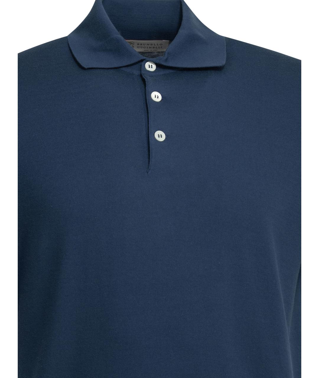 BRUNELLO CUCINELLI Синее хлопковое поло с коротким рукавом, фото 3