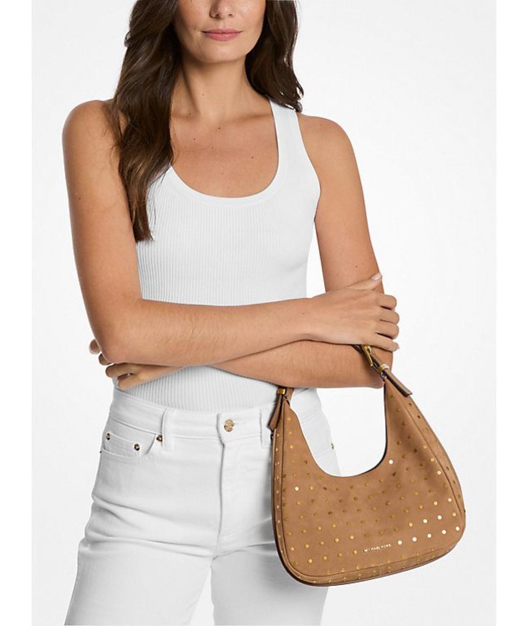 MICHAEL KORS Горчичная кожаная сумка с короткими ручками, фото 7