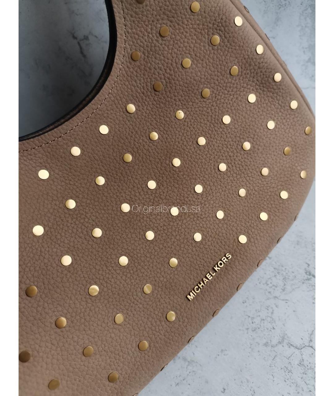 MICHAEL KORS Горчичная кожаная сумка с короткими ручками, фото 6