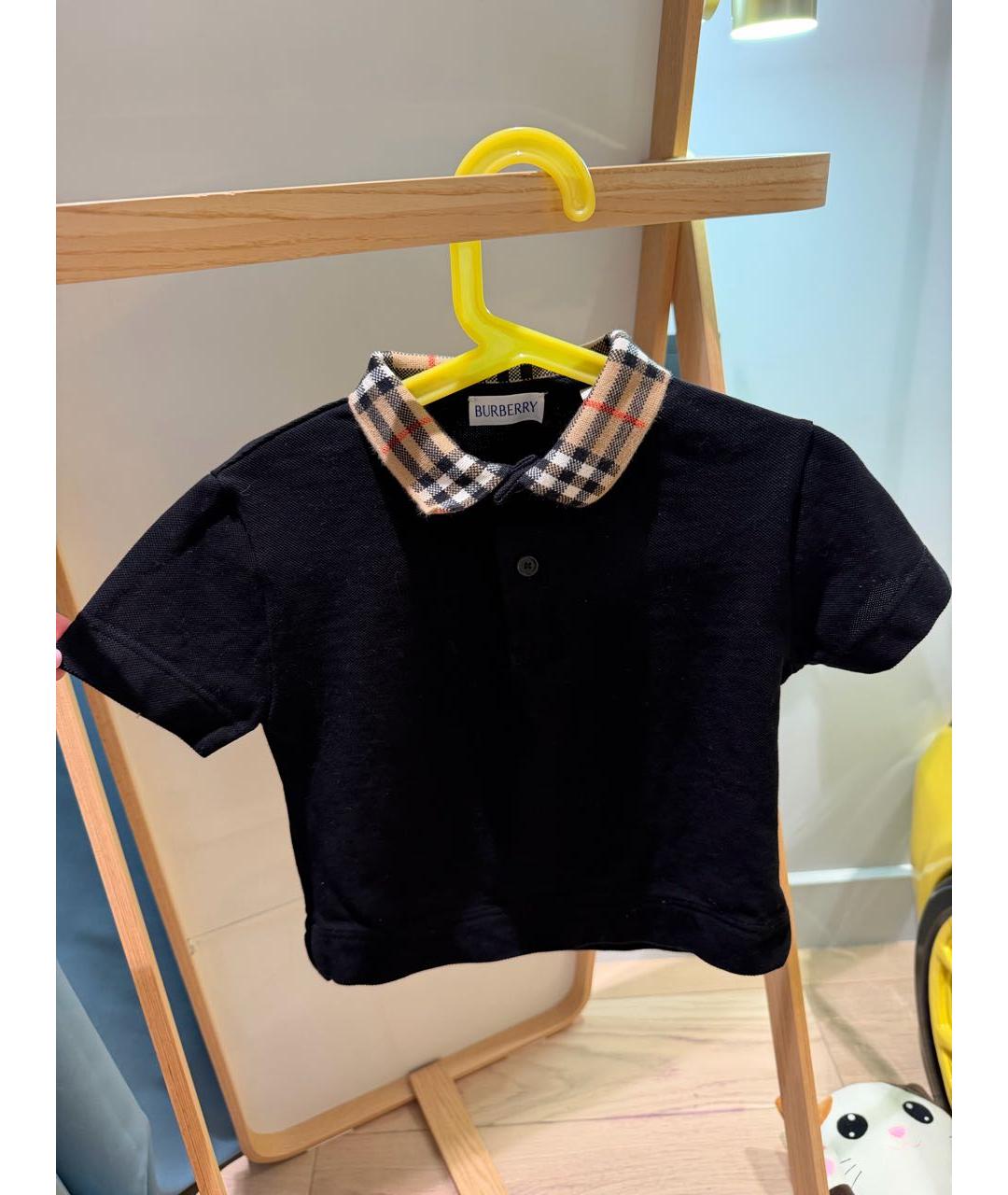 BURBERRY Черная хлопковая детская футболка, фото 2