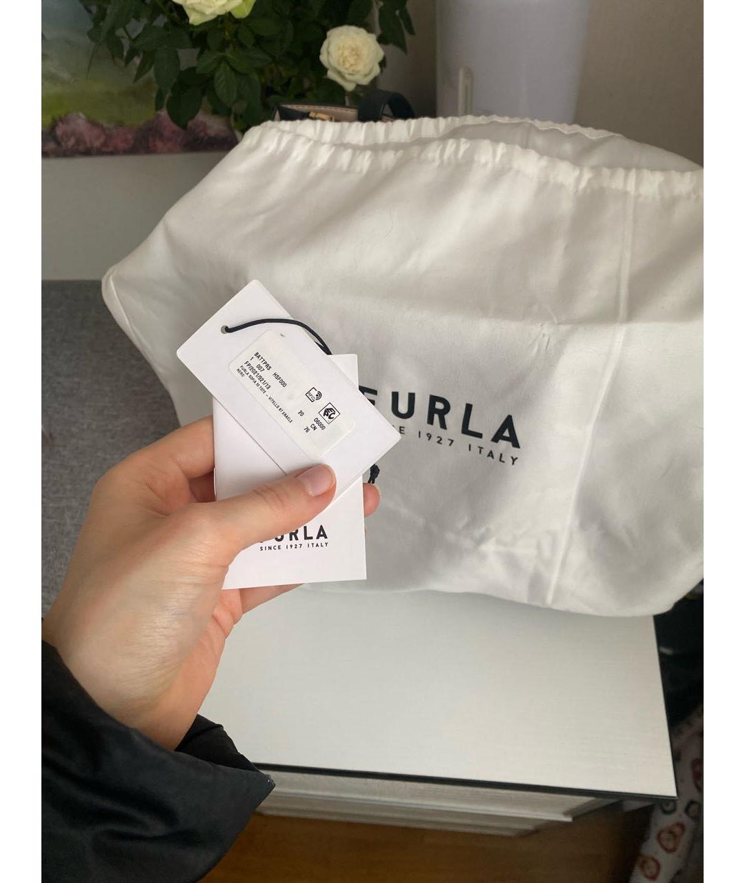 FURLA Черная кожаная сумка тоут, фото 6