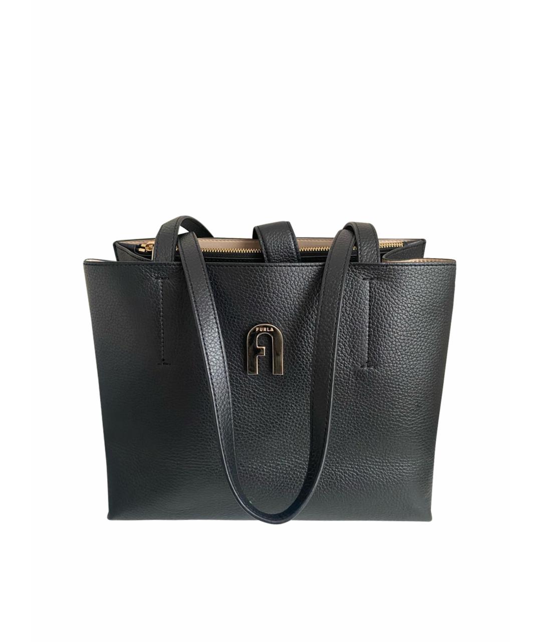 FURLA Черная кожаная сумка тоут, фото 1