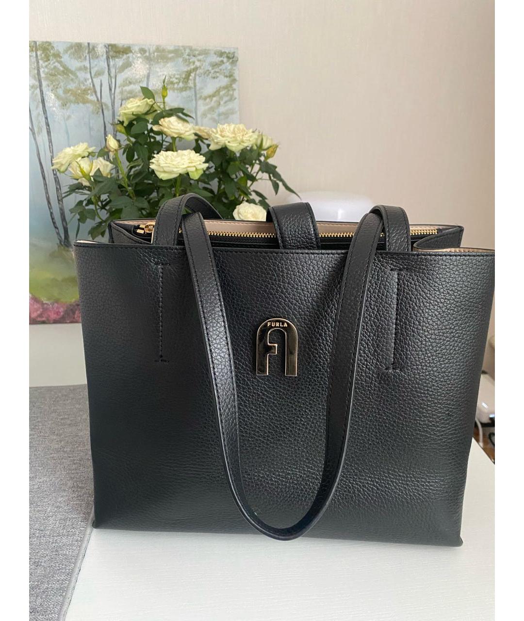 FURLA Черная кожаная сумка тоут, фото 7