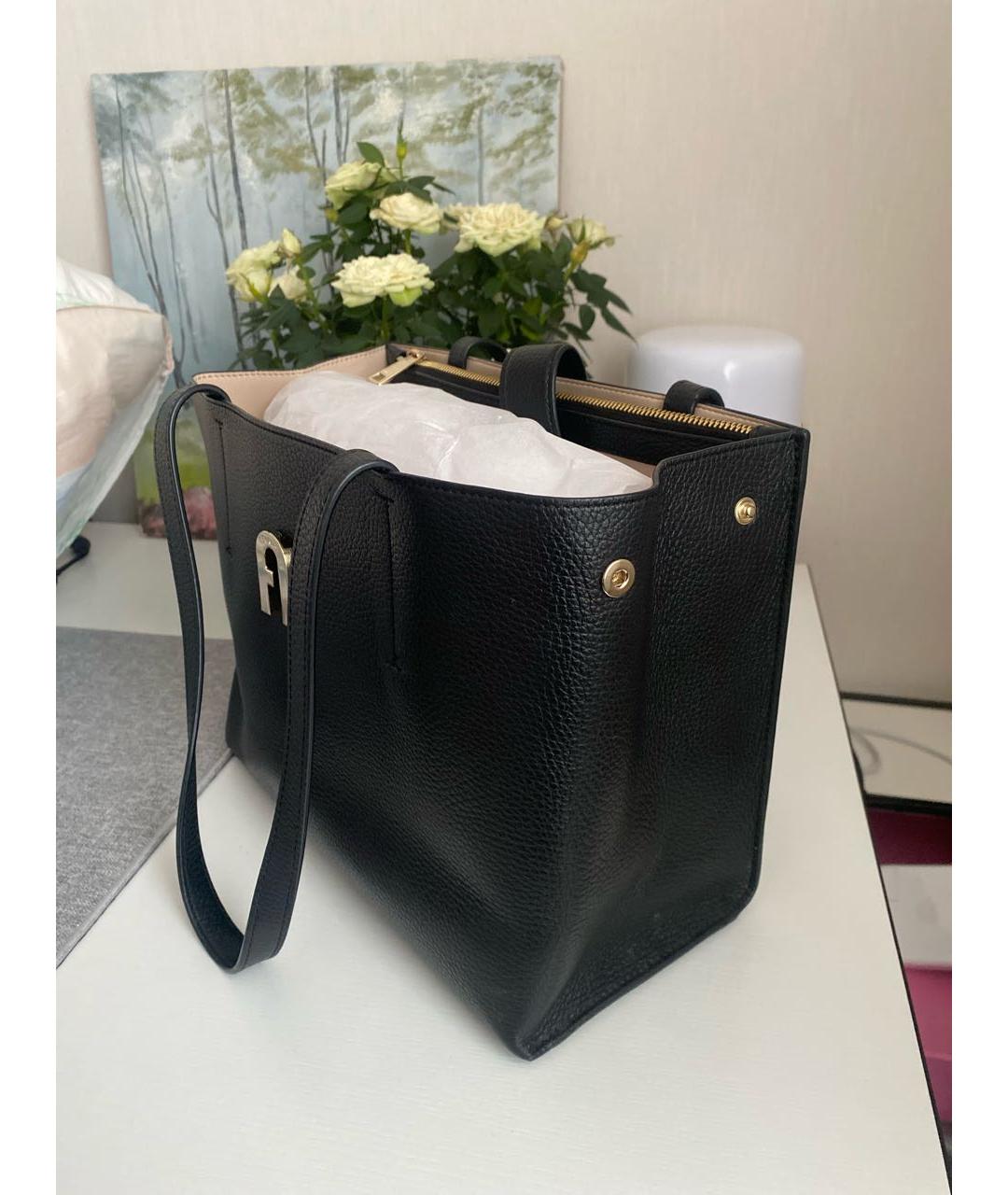 FURLA Черная кожаная сумка тоут, фото 2