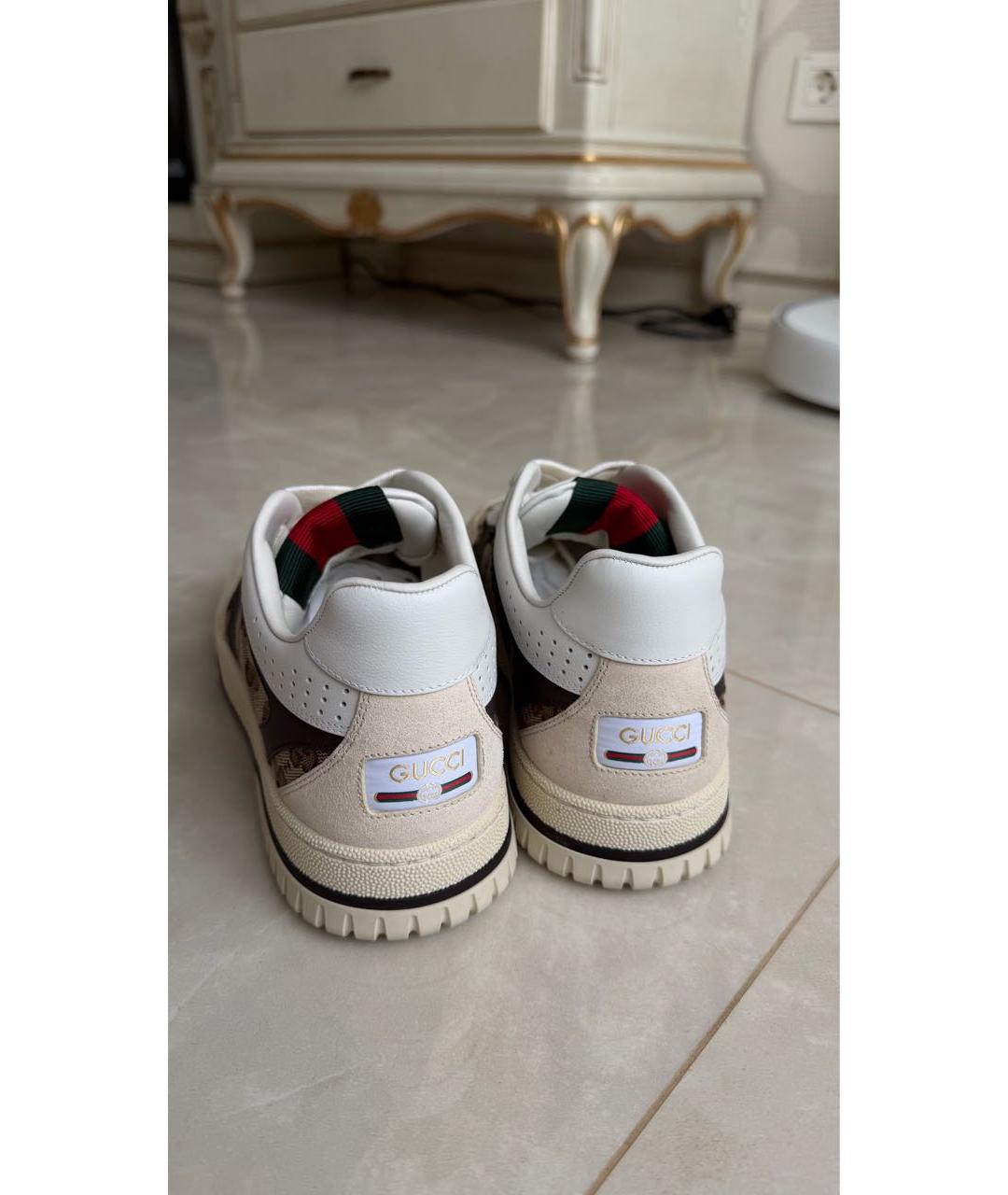 GUCCI Бежевые кожаные низкие кроссовки / кеды, фото 4