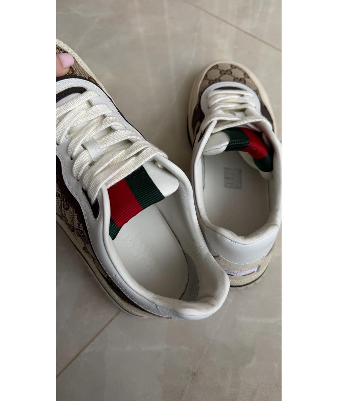 GUCCI Бежевые кожаные низкие кроссовки / кеды, фото 6