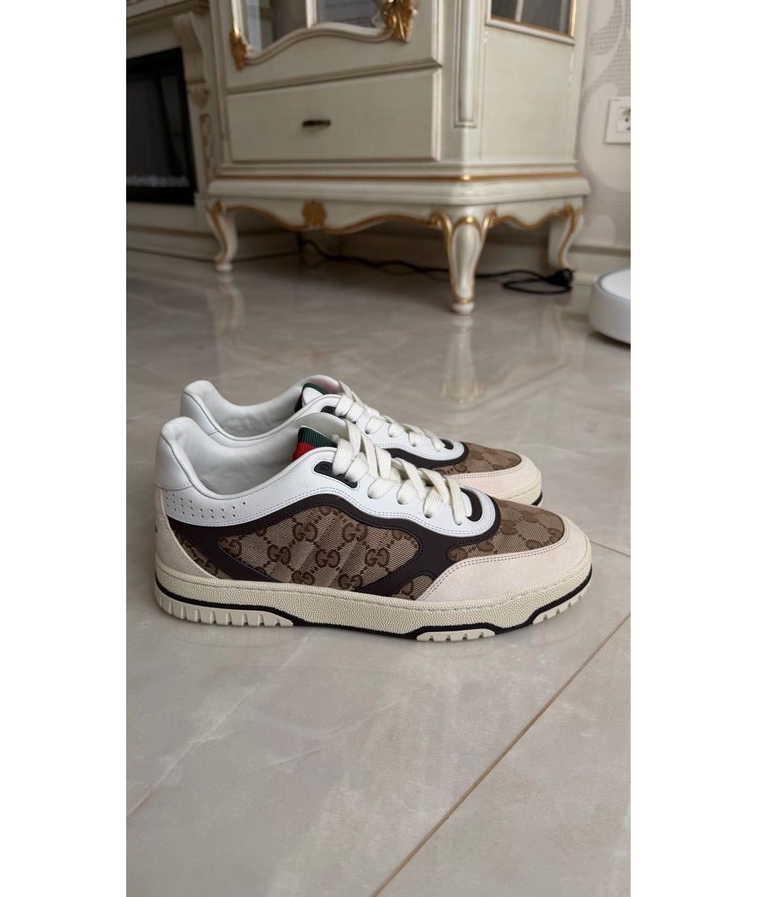 GUCCI Бежевые кожаные низкие кроссовки / кеды, фото 2