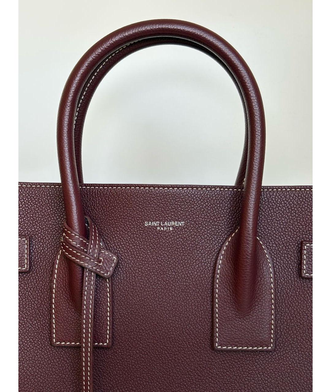 SAINT LAURENT Бордовая кожаная сумка с короткими ручками, фото 4