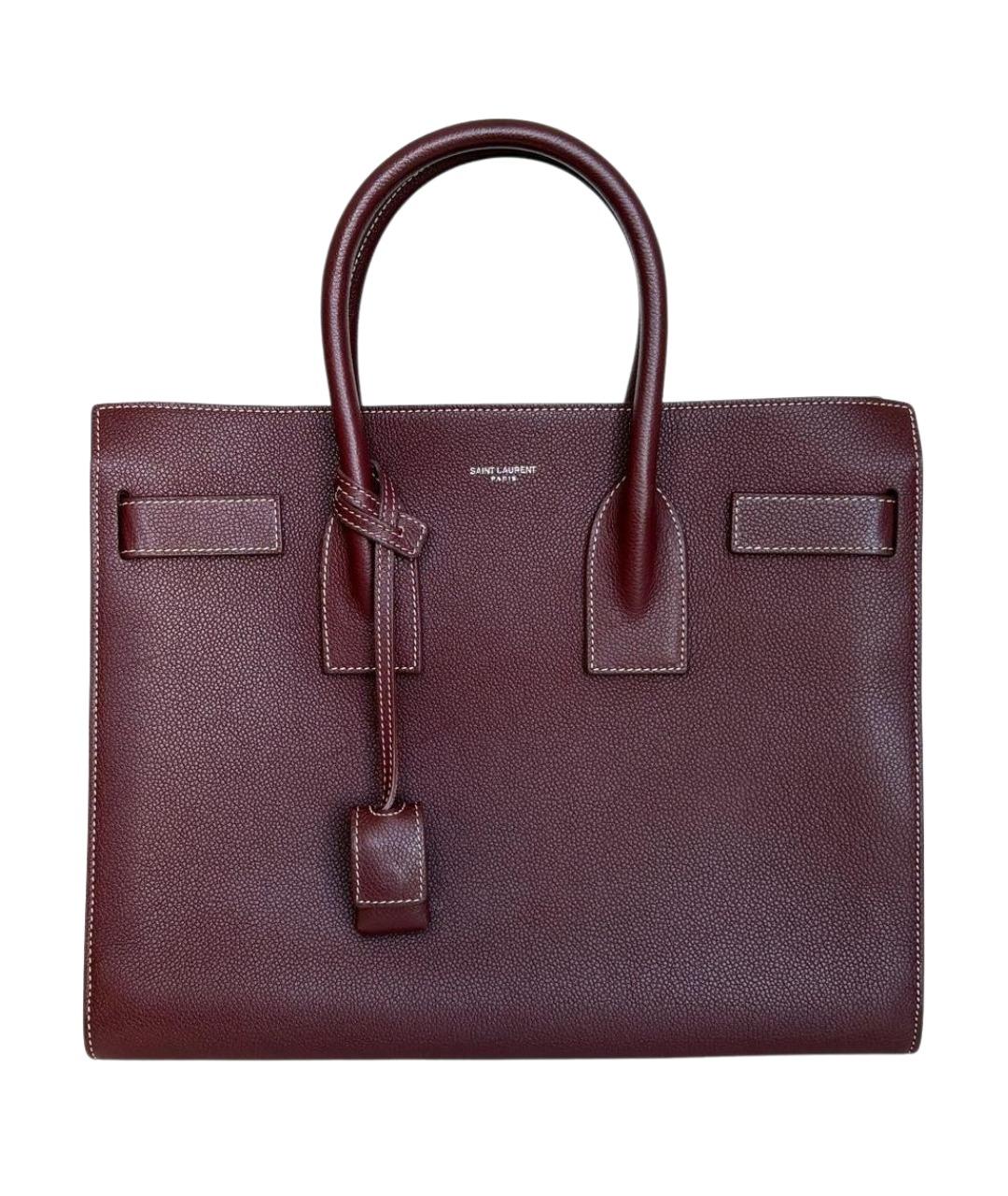 SAINT LAURENT Бордовая кожаная сумка с короткими ручками, фото 1