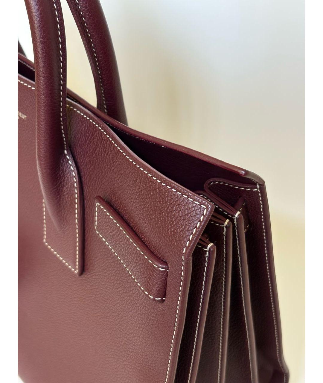 SAINT LAURENT Бордовая кожаная сумка с короткими ручками, фото 6